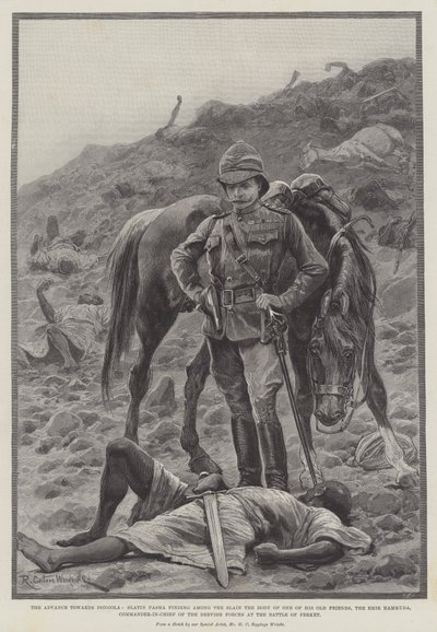 El Avance hacia Dongola, Slain Pasha encontrando entre los Muertos el Cuerpo de uno de sus Viejos Amigos, el Emir Hammuda, Comandante en Jefe de las Fuerzas Derviches en la Batalla de Ferket de Richard Caton Woodville junior